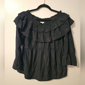 Ott Size Small Black Off Shoulder Flowy Top Ruffles Bell Sleeves